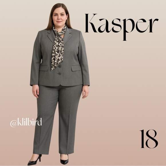 Kasper Pants - Kasper 2PC Suit Slate Gray Size 18 Women’s Blazer Pants Scarf Workwear NWT